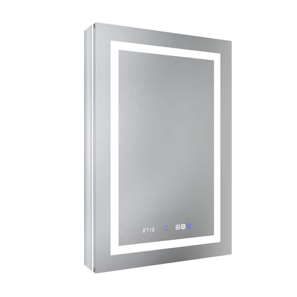 24 in. W x 36 in. H Rectangular Silver Aluminum Recessed/Surface Mount Left Hinge Dimmable Medicine Cabinet with Mirror