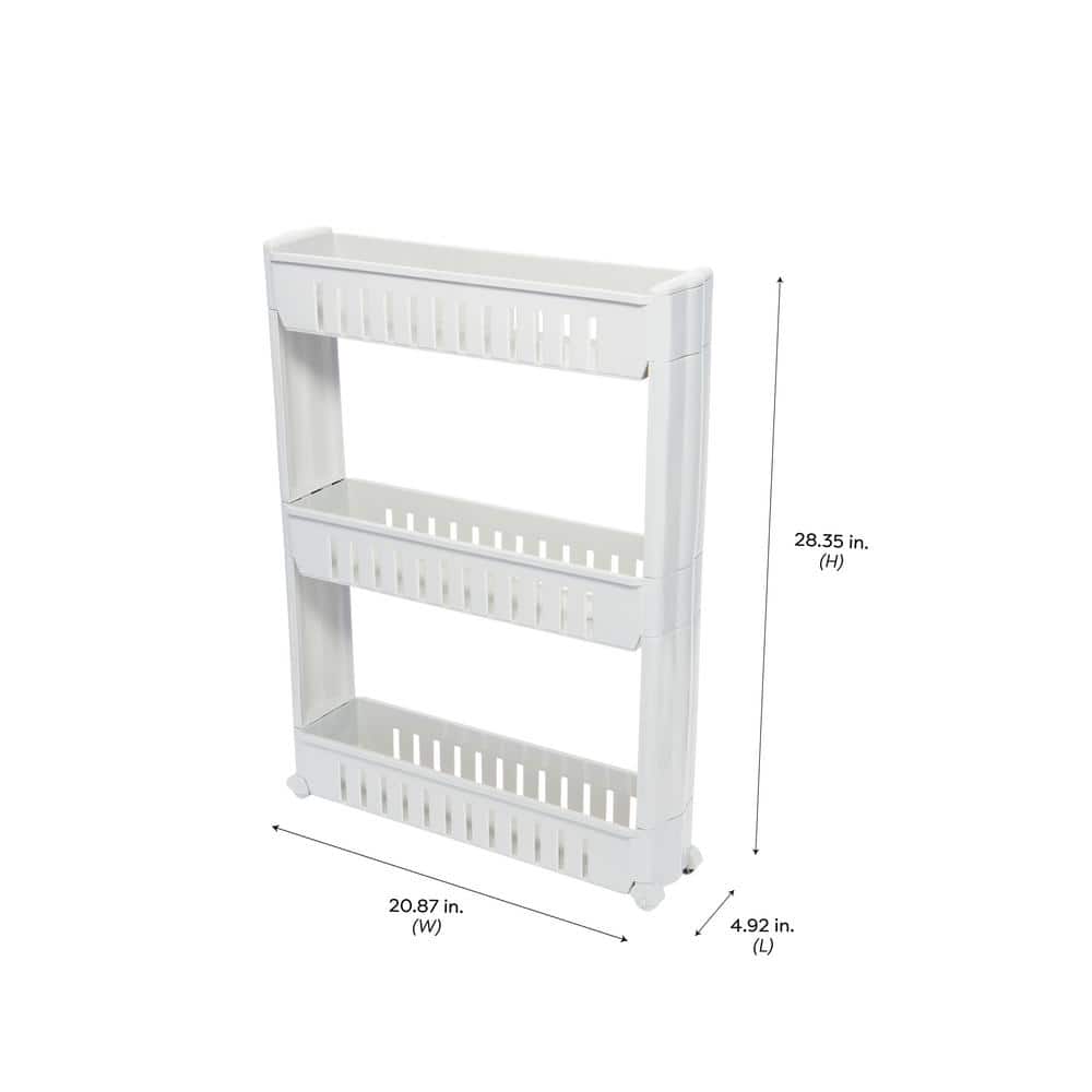 White Slim 3 Tier Slide Out Storage Cart