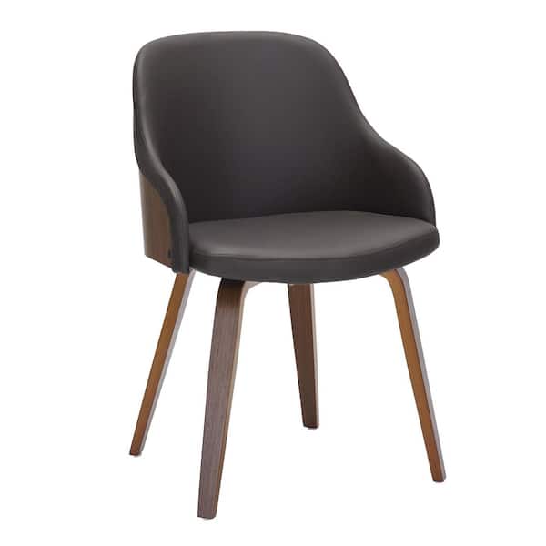 Lumisource Bacci Brown Faux Leather and Walnut Wood Arm Chair