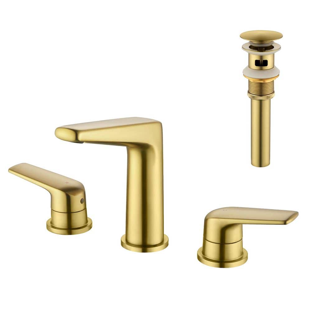 8 in. Widespread Deck Mount 1.2 GPM Double Handle Bathroom Sink Faucet with Supply Line in Brushed Gold price history on PriceWatchPro