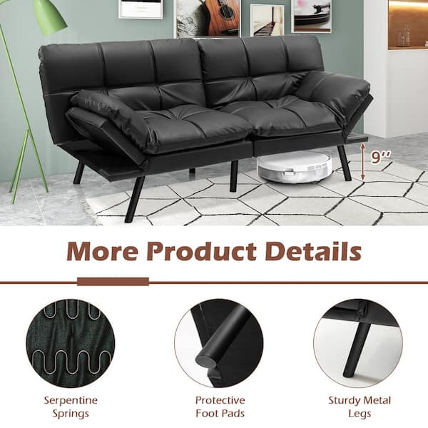 Costway 72 in. Black Leather Twin Size 2-Seat Sofa Bed with