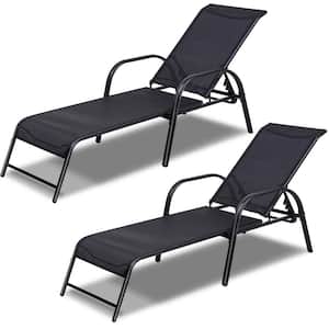 BlacK 2-Piece Metal Outdoor Chaise Lounge Chair Set