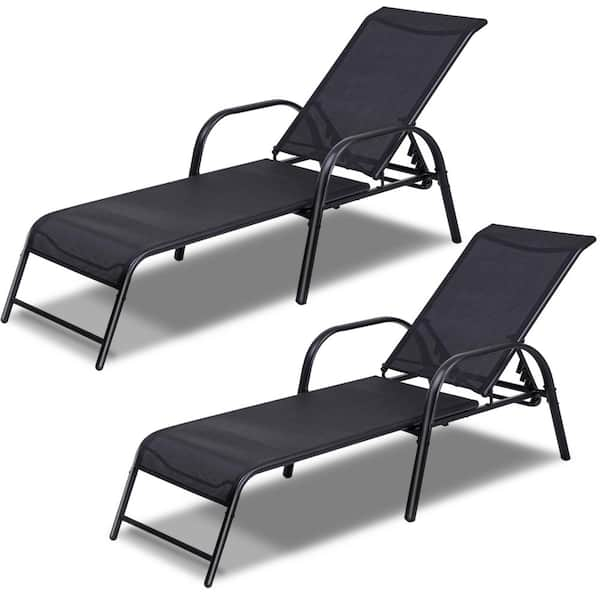 Wellfor Black 2-piece Metal Outdoor Chaise Lounge Chair Set Op-hgy 