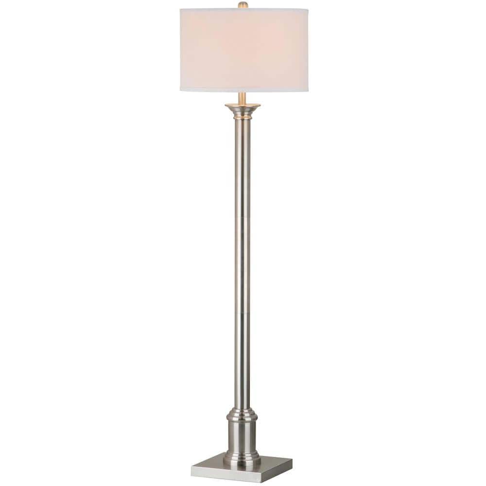 Livia 60" Nickel Floor Lamp with White Cotton Shade
