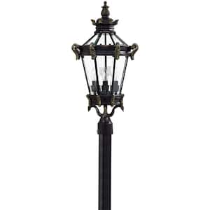 Stratford Hall 4-Light Outdoor Heritage Post Mount with Gold Highlights