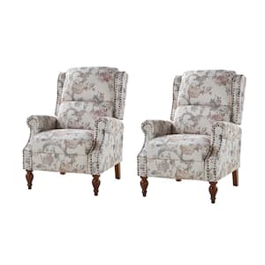 Sharon Navy Traditional Solid Wood Foot Cutaway Arms with Nailheads Manual Recliner Set of 2