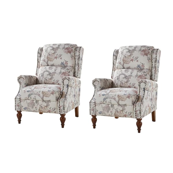 JAYDEN CREATION Sharon Navy Traditional Solid Wood Foot Cutaway Arms with Nailheads Manual Recliner Set of 2
