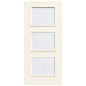 36 in. x 80 in. 3 Lite Equal Right-Hand/Inswing Clear Glass White Steel Front Door Slab