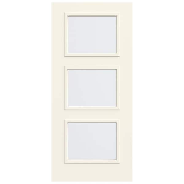 JELD-WEN 36 in. x 80 in. 3 Lite Equal Right-Hand/Inswing Clear Glass White Steel Front Door Slab