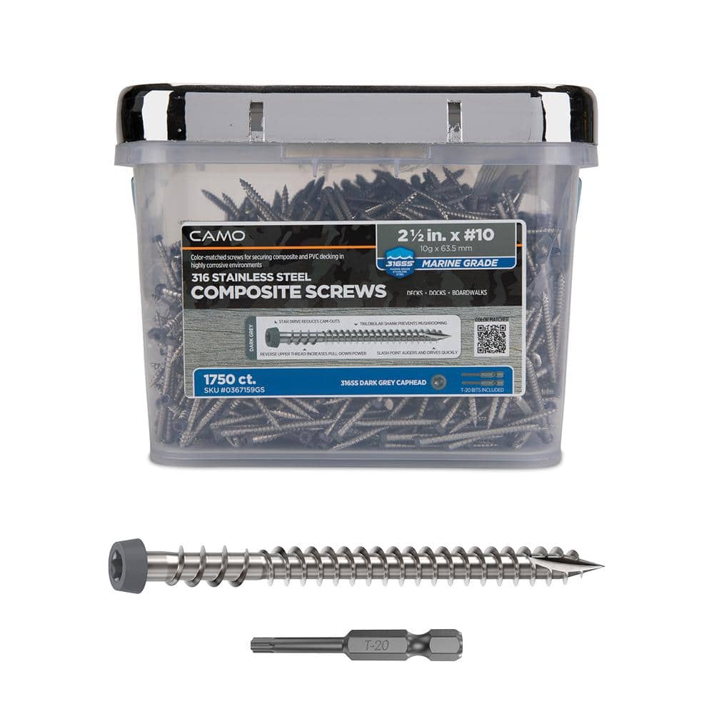 "#10 2-1/2 in. 316 Stainless Steel Star Drive Dark Gray Composite Deck Screws (1750-Count)" price history on PriceWatchPro