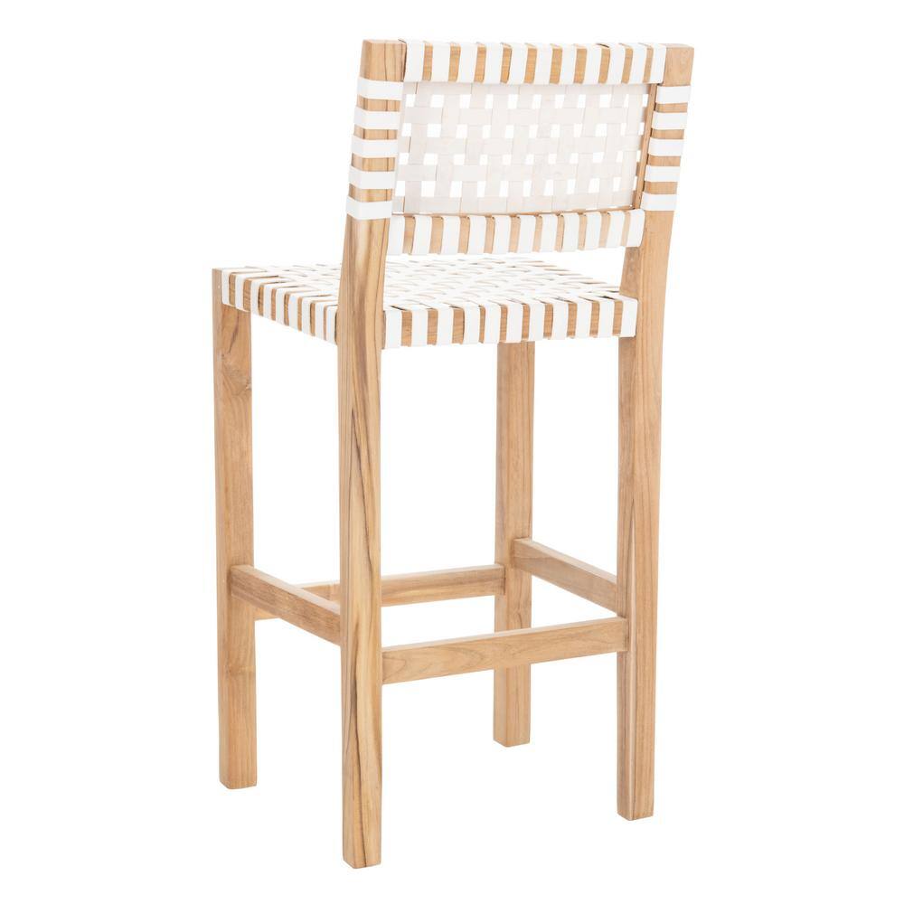 Natural Teak and White Leather Counter Stool