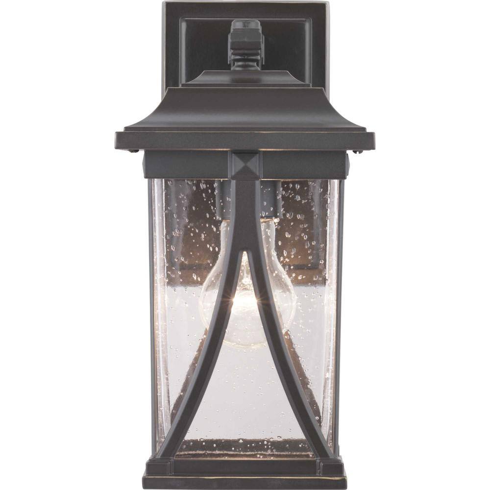 Antique Bronze Outdoor Lantern Sconce with Seeded Glass