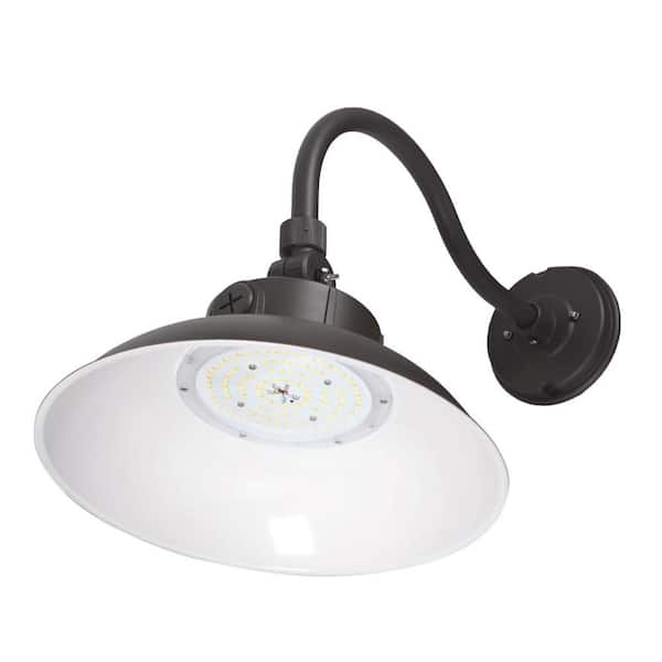 12. 4in. Bronze 50-Watt Integrated LED Outdoor Gooseneck Barn Light Wall Sconce With Dusk To Dawn 3000K/ 4000K/ 5000K