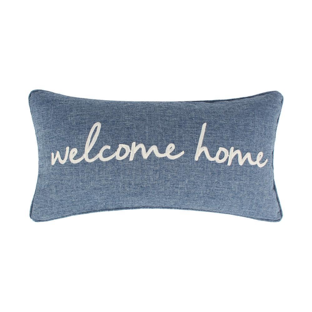 LEVTEX HOME Tobago Blue, White Welcome Home Crewel Embroidered 12