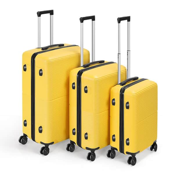 HIKOLAYAE 3-Piece Spinner Luggage Set, Hard Shell Case with TSA Lock in Yellow