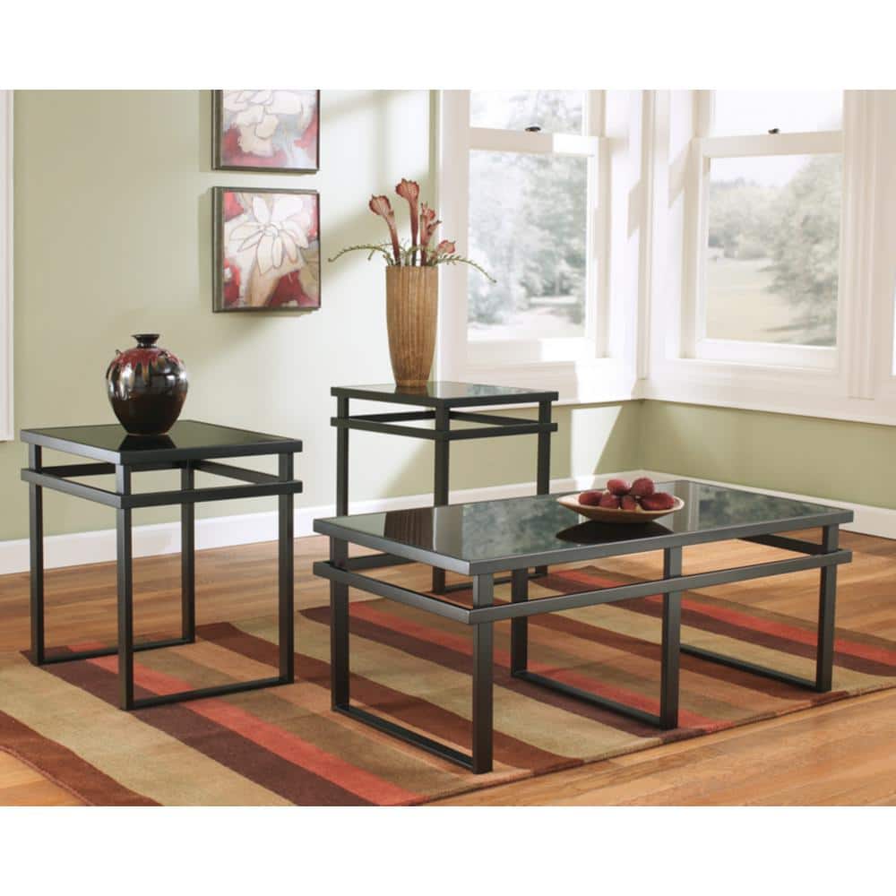 Laney Black Glass and Metal 3-Piece Rectangular Table Set