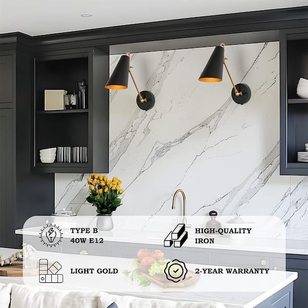 Zevni Plug-In or Hardwired DIY Wall Sconce, 1-Light Modern Black