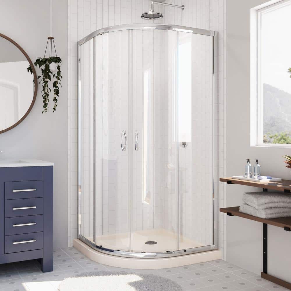 Prime 38" Frameless Clear Glass Round Sliding Shower Enclosure