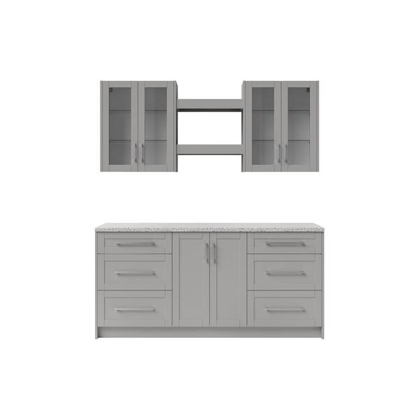NewAge Products Home Bar 24 in. Gray Cabinet Set with Granite Countertop And Glass doors (8-Piece)