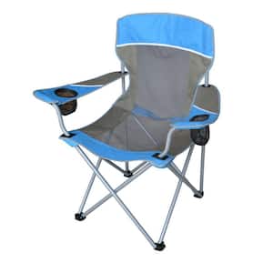 Blue/Grey Oversized Folding Mesh Camping Chair with 2 Cup Holders
