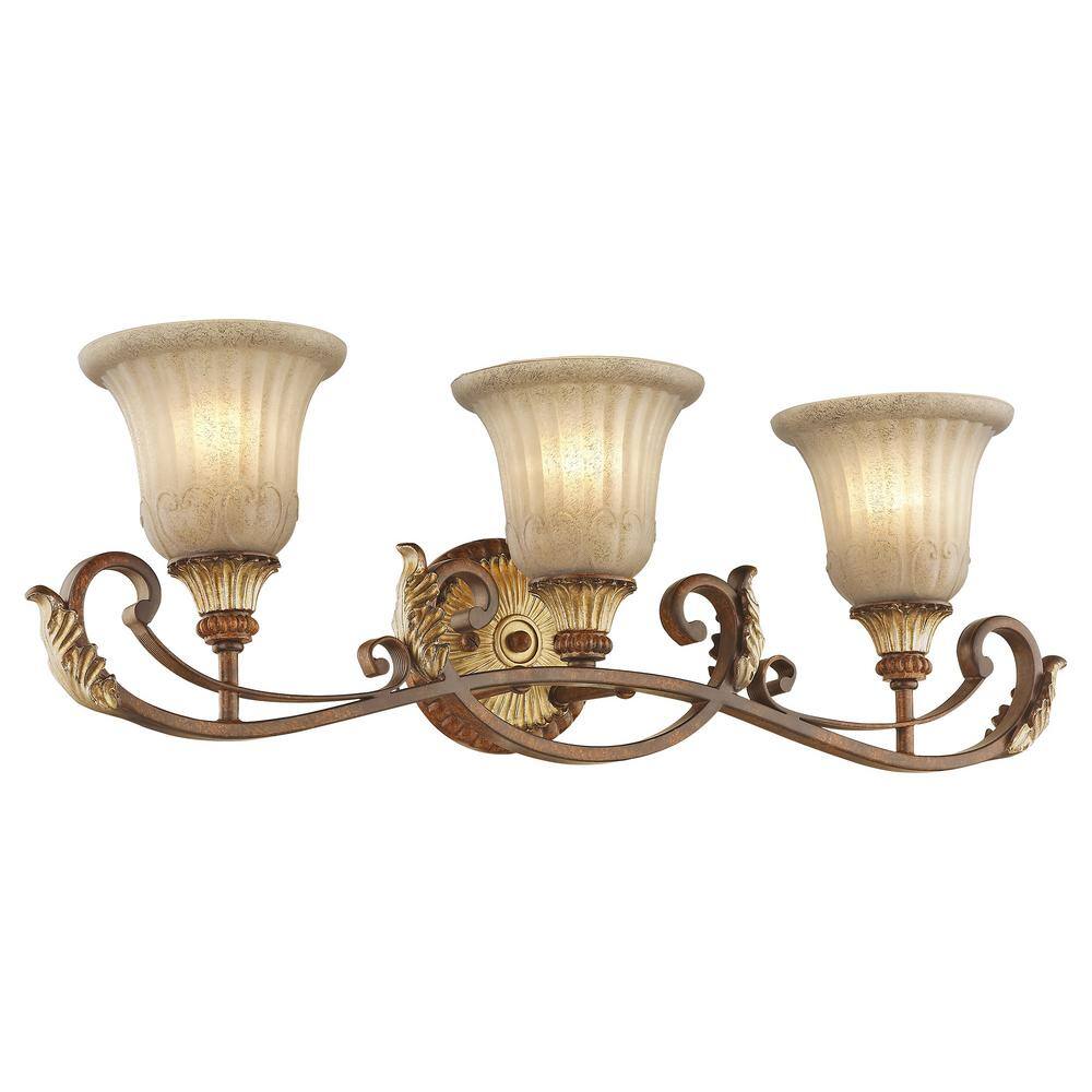 Villa Verona Bronze 3-Light Vanity with Aged Gold Leaf Accents