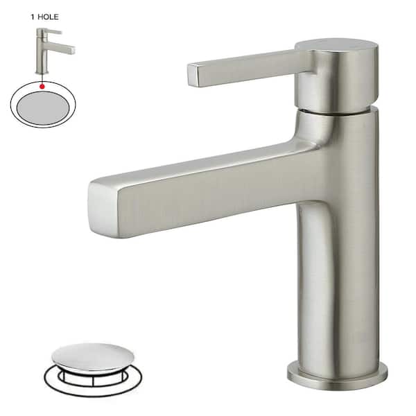 BWE Single Handle Single Hole Modern Bathroom Faucet Bathroom Drip-Free Vanity Sink Faucet in Brushed Nickel