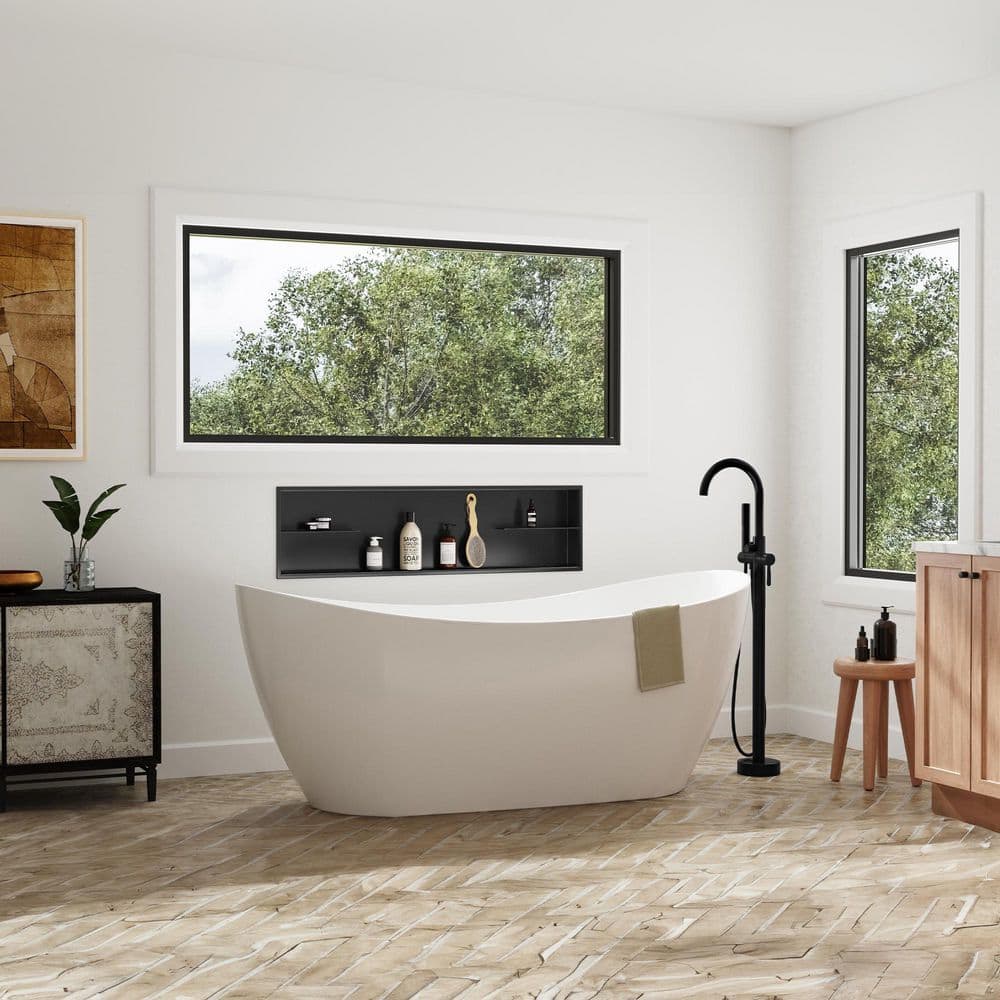 Matte Black Brass Freestanding Tub Filler with Diverter