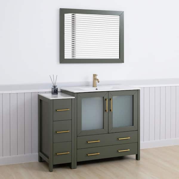 48 in. W x 18 in. D x 36 in. H Vintage Green Bath Vanity with White Ceramic Top and Mirror