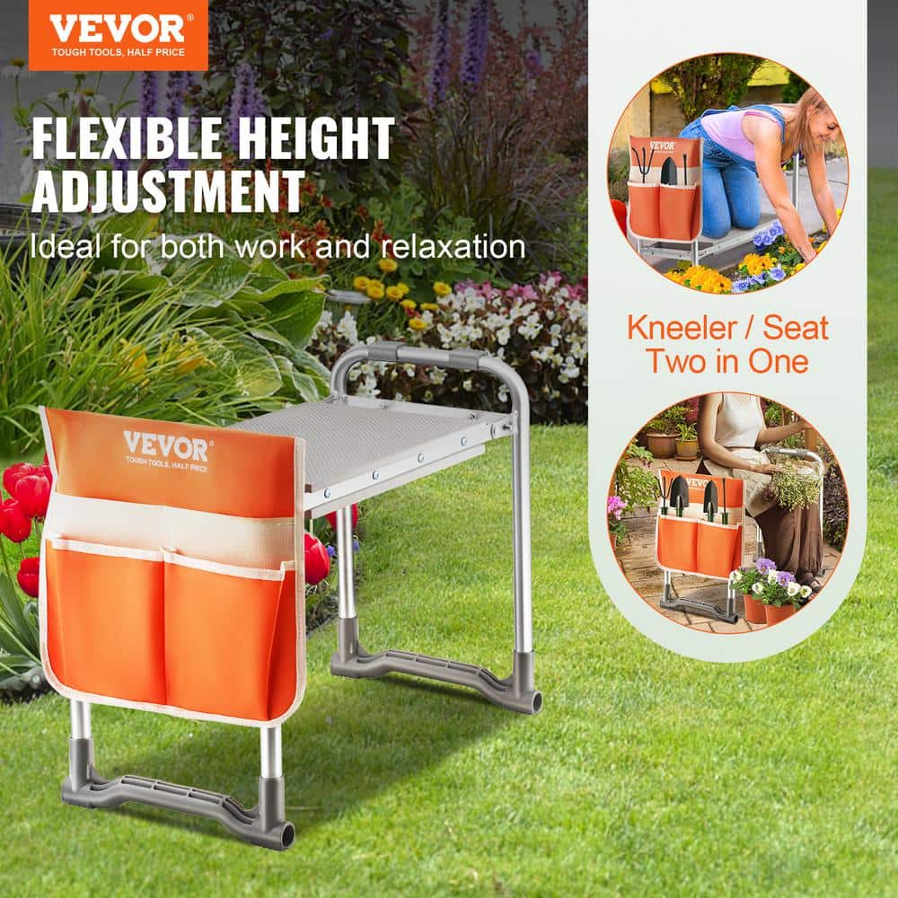 Yellow and Silver Foldable Garden Kneeler and Seat with Tool Bag