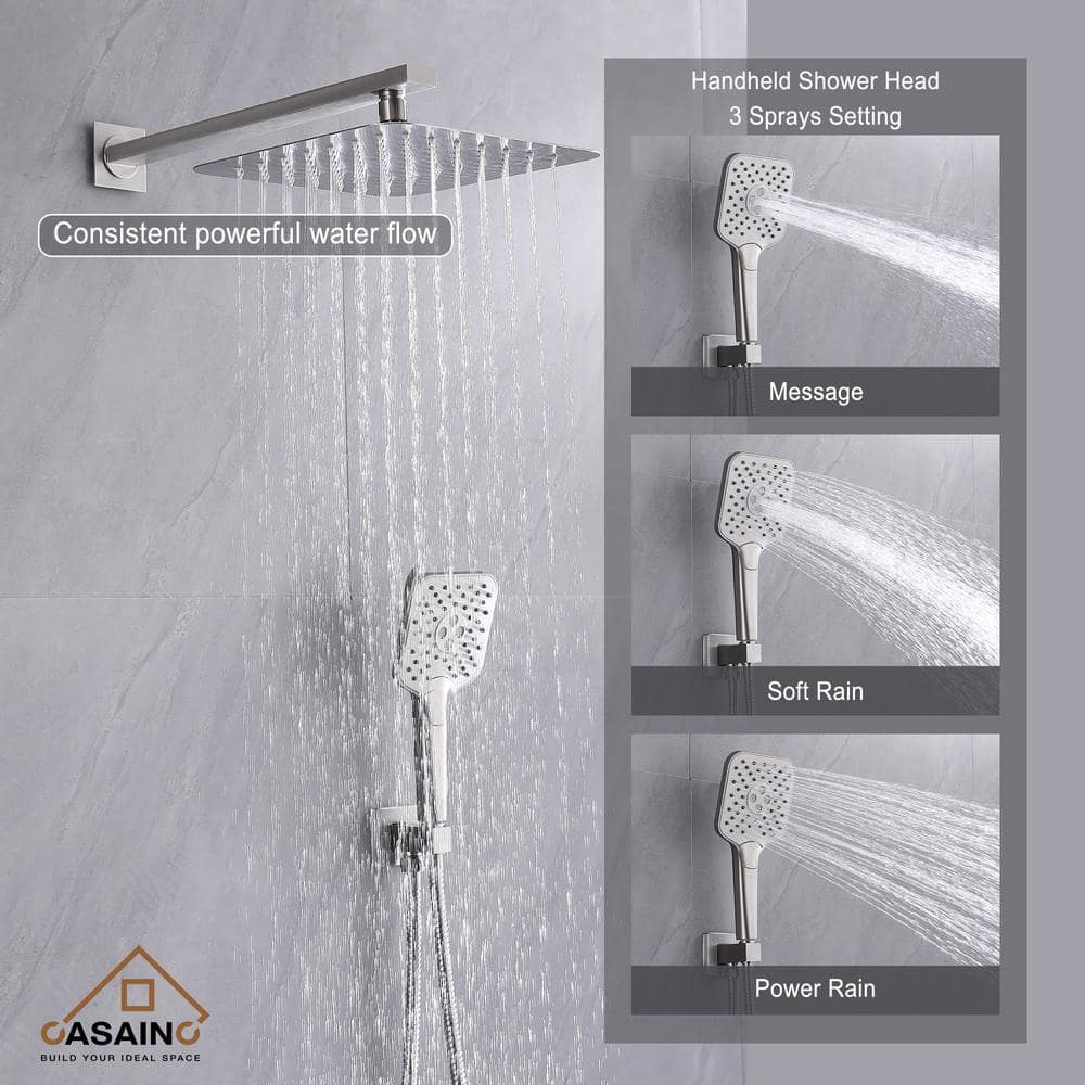 Brushed Nickel Dual Square Rain Shower Head with Handheld