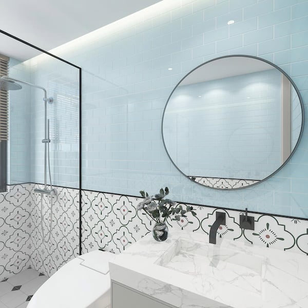 Morning Sky Blue 3 in. x 6 in. x 8mm Glass Subway Tile Sample