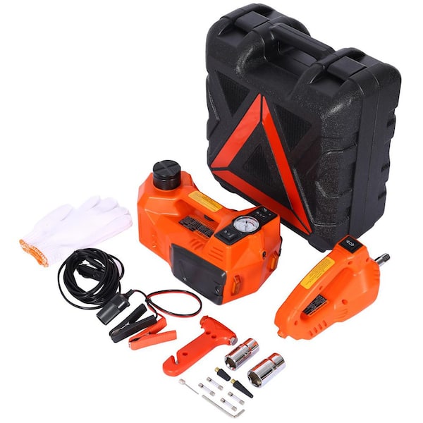 Orange 5T 12-Volt, 4 in 1 Floor Jack, Electric Car Jack kit with Electric Impact Wrench