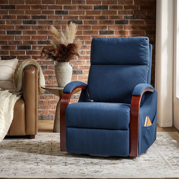 JAYDEN CREATION Nina Navy Power Recliner with Wired Controller and Side Pockets