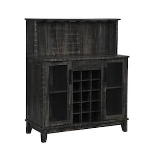 Home Source Charcoal Microwave Station Bar Cabinet with 4-Shelves and Wine Rack