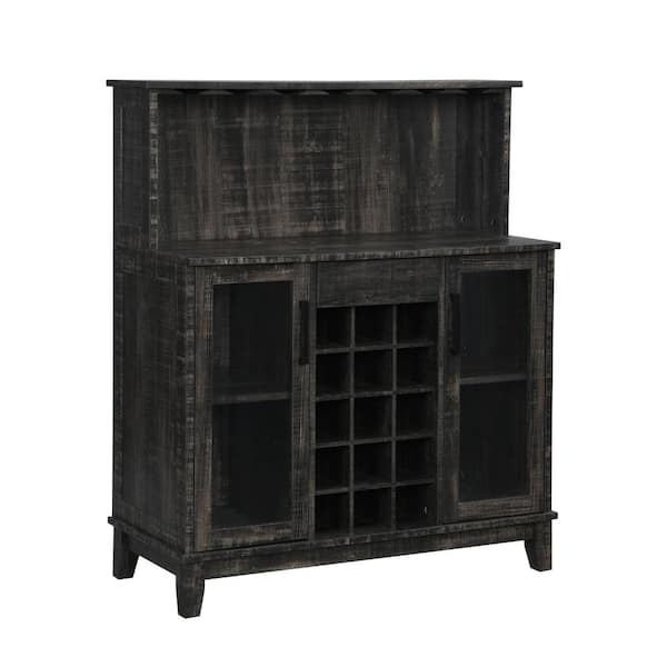 Home Source Industries Home Source Charcoal Microwave Station Bar Cabinet with 4-Shelves and Wine Rack