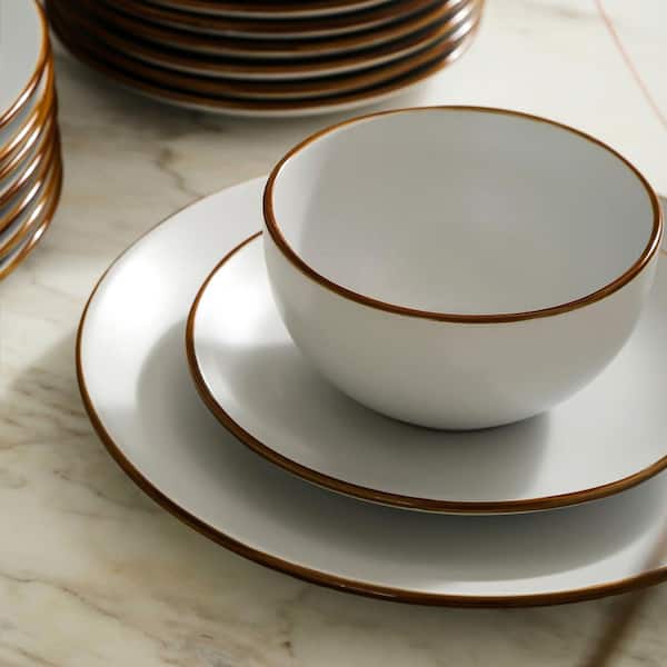 Elama Rustic Birch 16-Piece Casual White Stoneware Dinnerware Set (Service  for 4) 985113618M - The Home Depot
