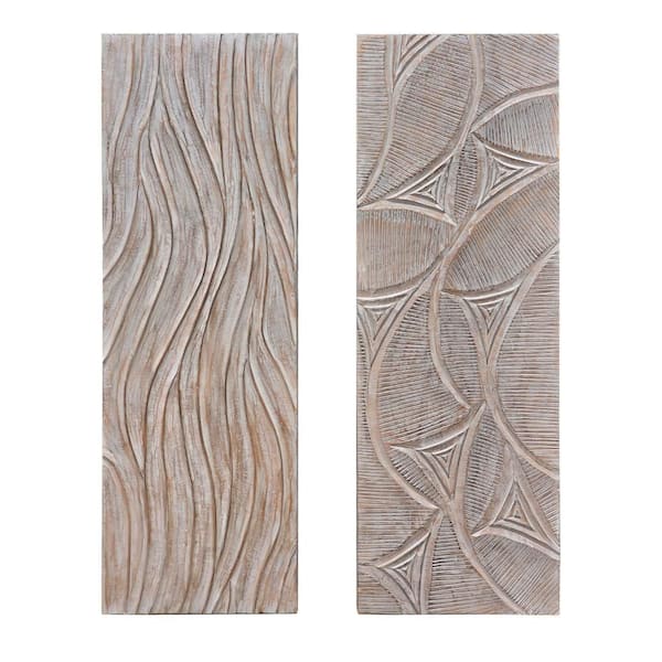 Modern 48 in. x 1.5 in. Gray Wooden Wall Art in Abstract Geometric and Wave Pattern (Set of 2)