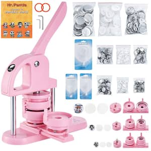 3-IN-1 Button Maker,1/1.25/2.28 in. (25/32/58mm) Pin Machine, 300 Button Parts, Ergonomic Punch Press Kit DIY Gifts Pink