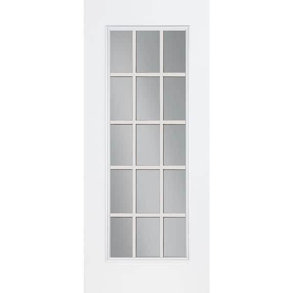 Unbranded 32 in. x 80 in. White 15 Lite Primed Steel Prehung Front Exterior Door with No Brickmold