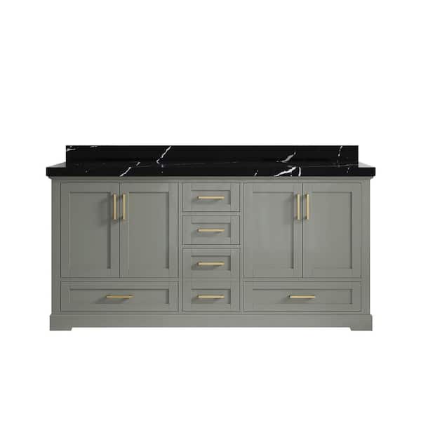 Willow Collections Boston 72 in. W x 22 in. D x 36 in. H Double Sink Bath Vanity in Evergreen with 2 in. Calacatta Black Qt. Top