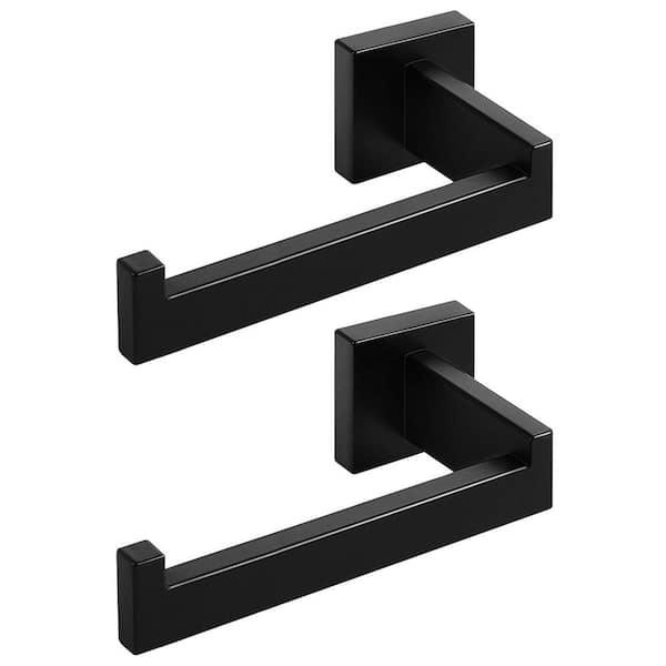 Cubilan Wall Mounted Single Post Square Stainless Steel Toilet Paper Holder in Black (2-Pack)