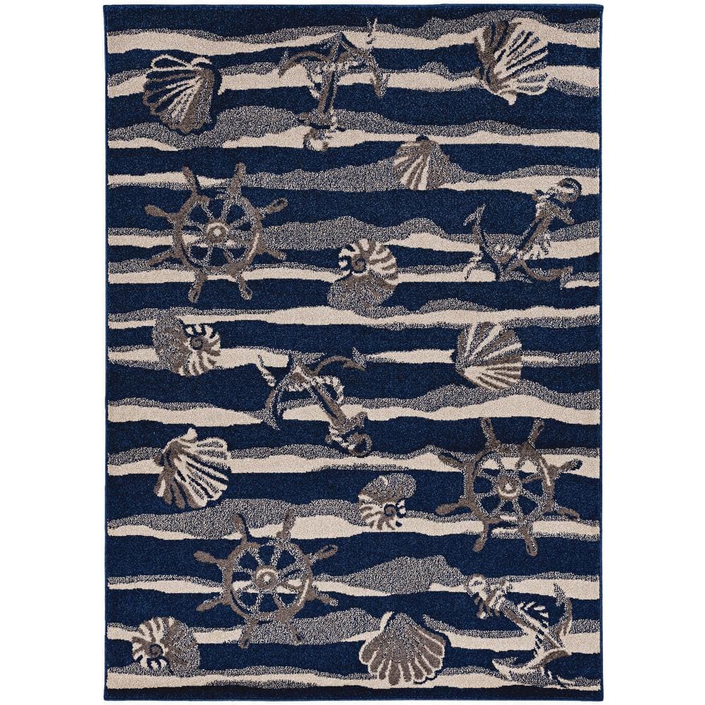 Kas Rugs Lucia Blue Seashore 5 ft. x 8 ft. Indoor/Outdoor Accent Rug ...