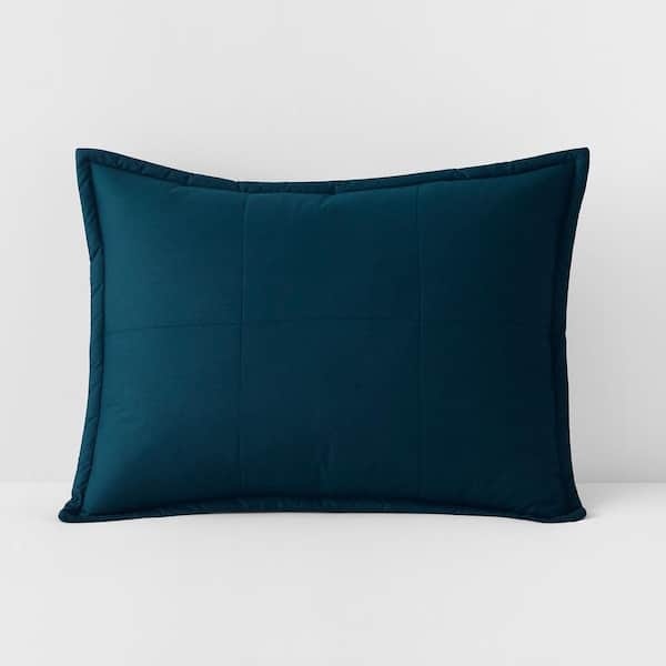 The Company Store Lacrosse Quilted Recycled Fill Teal Blue Cotton Standard Sham