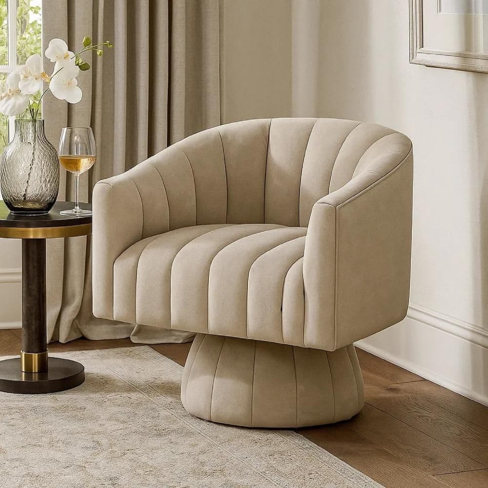 Rex Taupe Brown Velvet Accent Arm Chair with Barrel Channel Stitched price history on PriceWatchPro