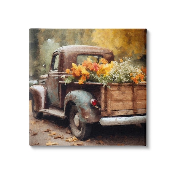 Stupell Industries Autumnal Plants in Truck byRiley B 1-Piece Unframed Graphic Print Travel Poster Art Print 24 in. x 24 in.