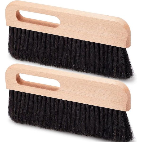 KIWDZFU 2-Pcs Concrete Brush Horsehair Bristles 12 in. Length Wood Backed Broom Black Horsehair Fibers for Masonry