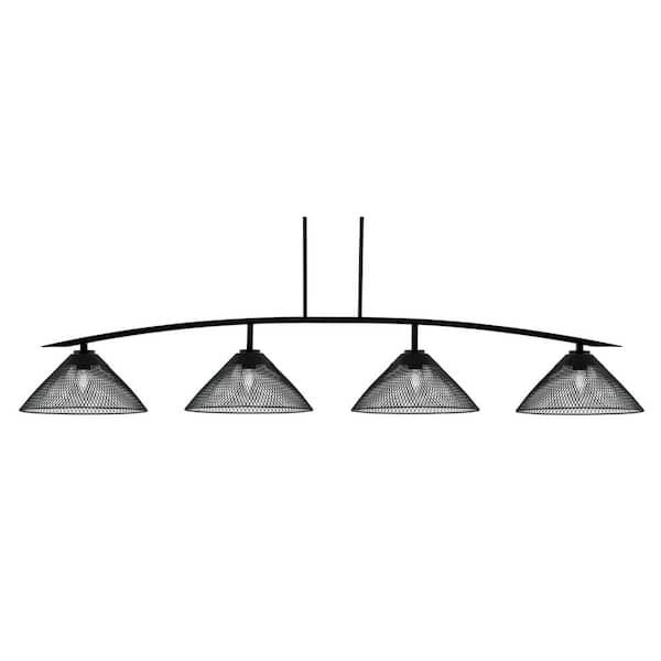 Unbranded Siena 4-Light Matte Black Billiard Light with 14 in. Matte Black Cone Metal Shades no bulbs included