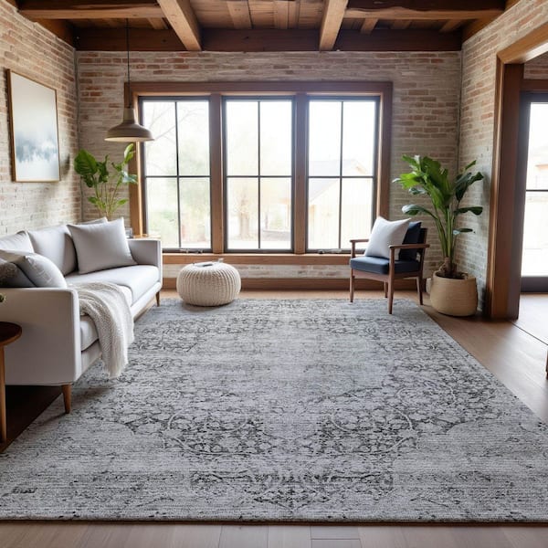 Mayfield Premium Machine Washable Abstract AMF1146 Gray 3 ft. x 4 ft. Area Rug