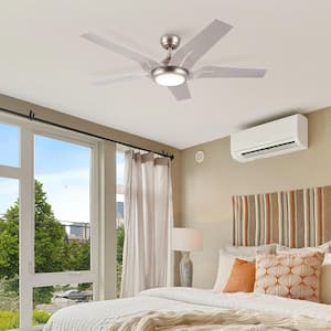 56 in. Modern LED Indoor Brushed Nickel Ceiling Fan with Remote Control and 6 Speeds