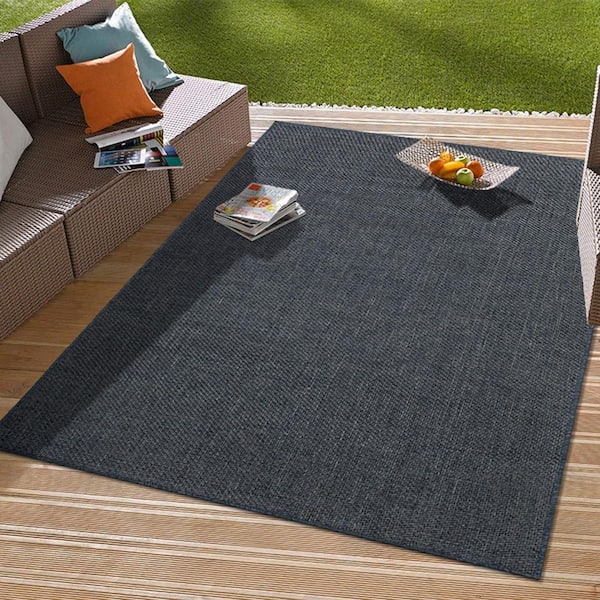 World Rug Gallery Contemporary Solid Indoor/Outdoor Area Rug Denim - 5' x 7